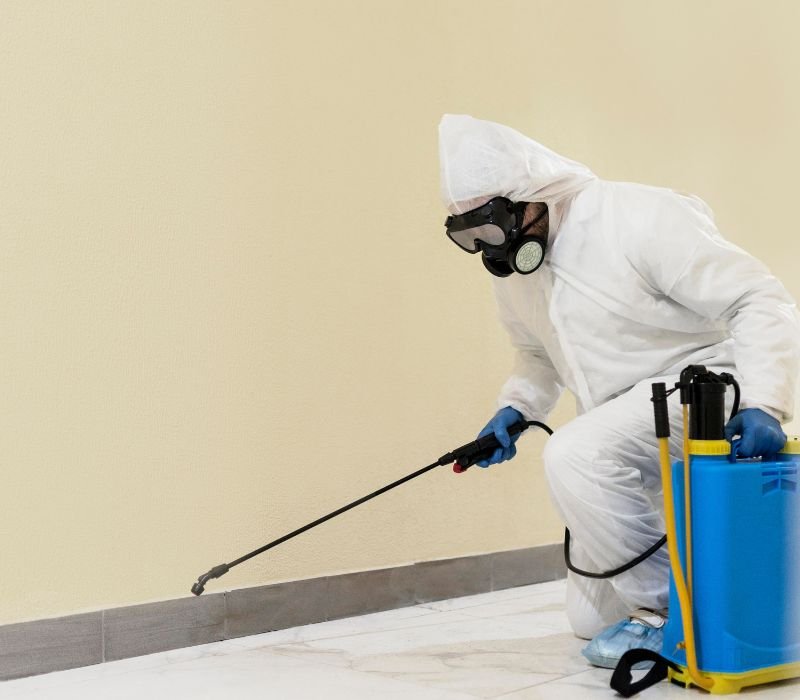 a man spraying floor for pest control